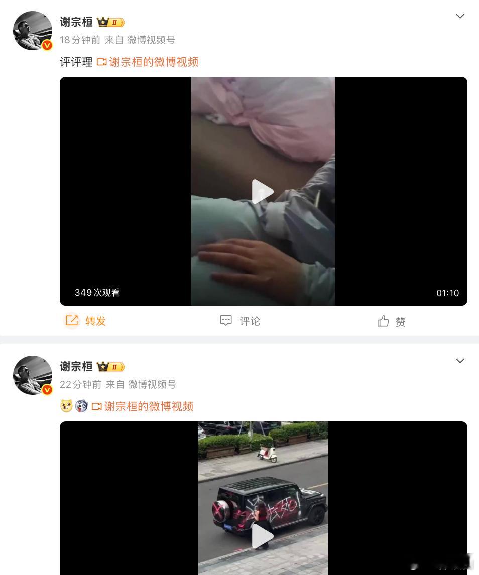 老谢微博挺有意思的，各种小视频...