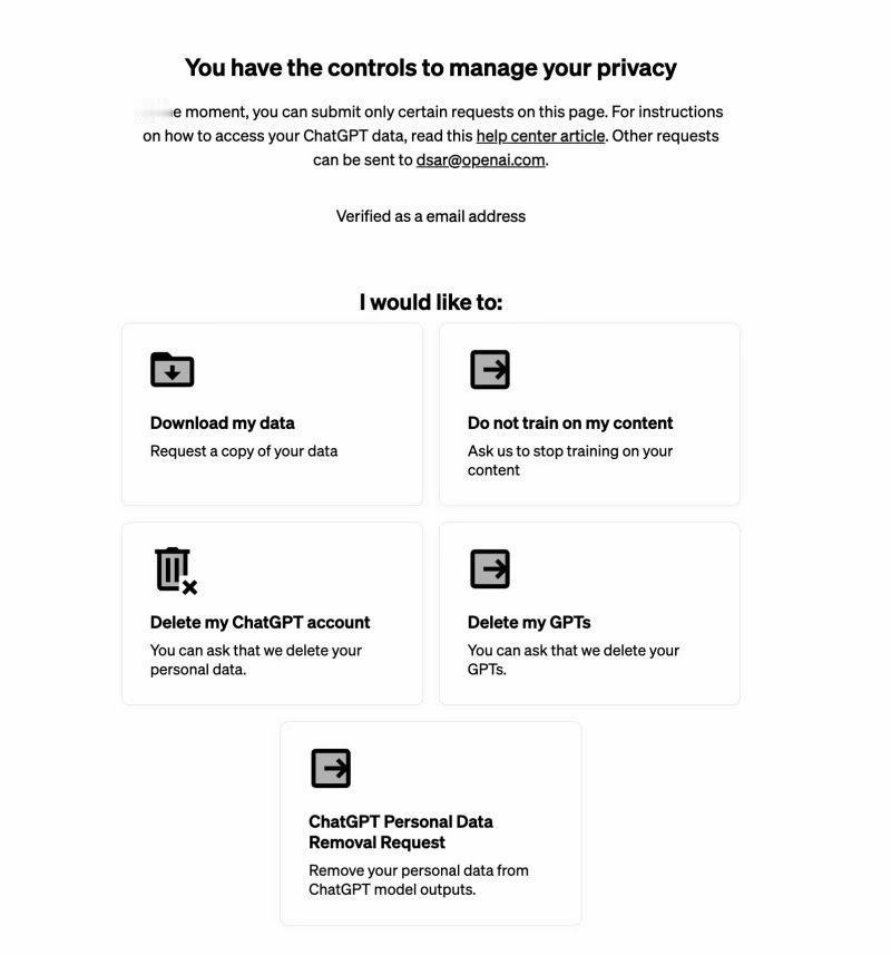 OpenAI 有一个 privacy 二级域名，专门用来处理数据隐私问题，你可以