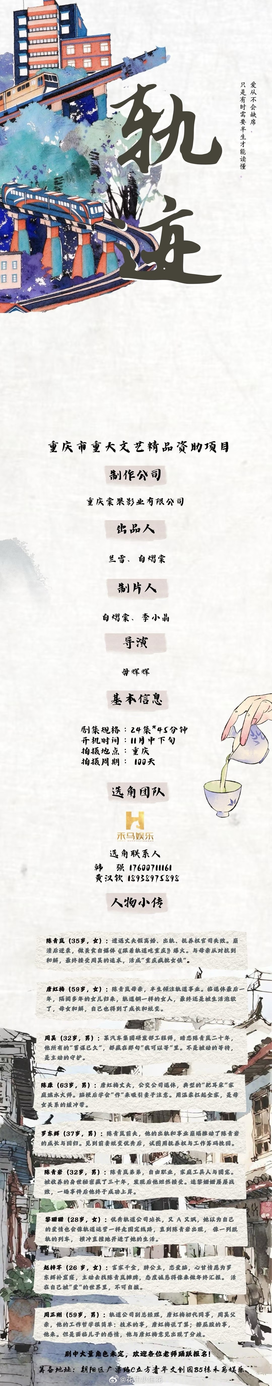 电视剧《轨迹》组讯导演：毋辉辉《美人余》《蜜语纪》制作：棠果影业开机时间：202
