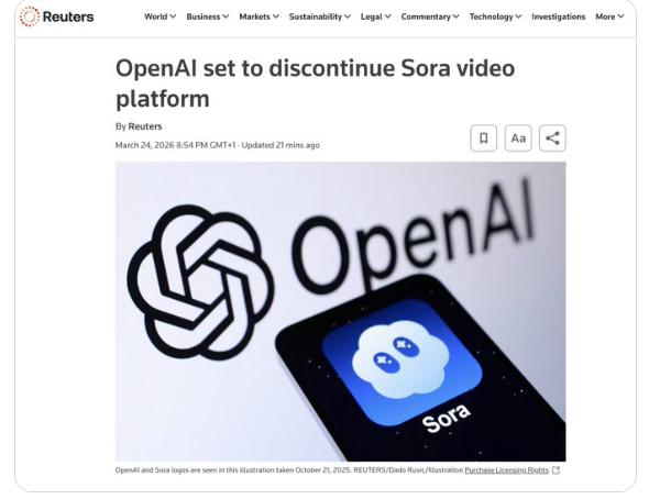 【OpenAI关闭了Sora该公司宣布关闭其人工智能视频创作应用 Sora。】团