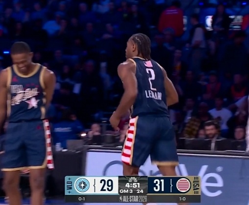 小卡要毁了世界队吗？ 连拿11分，美国队反超了！nba全明星