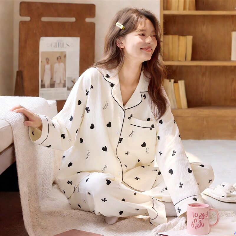 云朵棉宫廷风蕾丝花边女士长袖长裤睡衣套装 