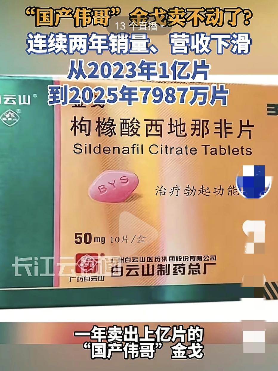 卖不动了！国产“伟哥”金戈销量连续两年下滑，原本能一年卖出上亿片，现在一年才卖出