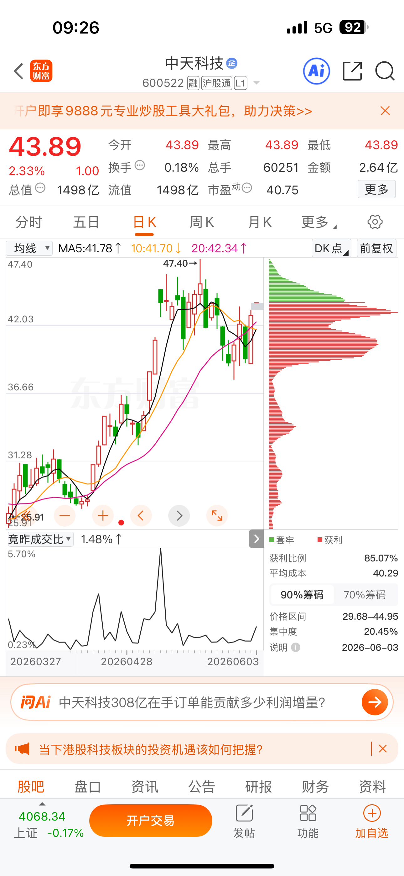 逢低关注：$中天科技 sh600522$