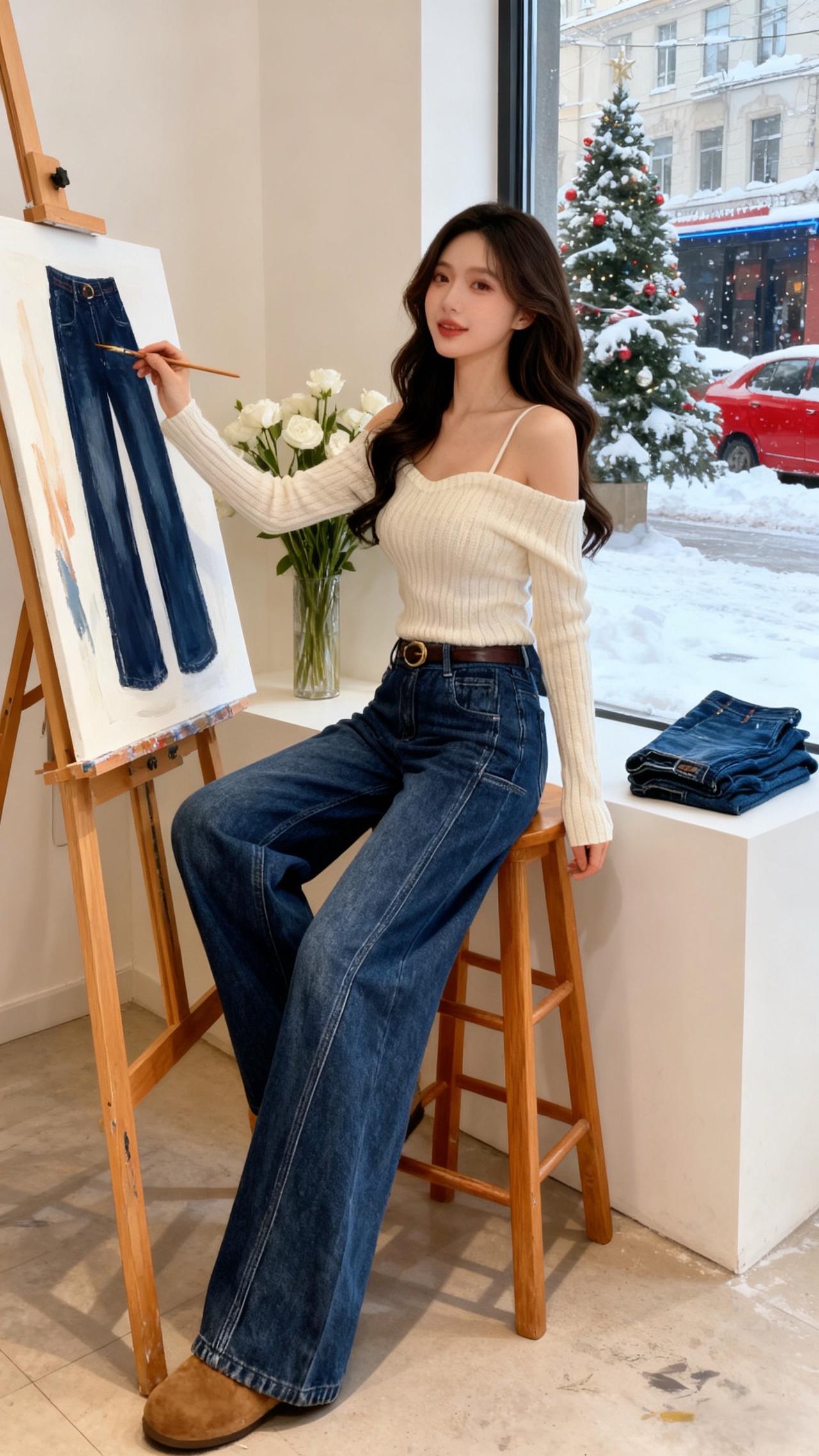 阔腿裤 ins穿搭 加绒牛仔裤 小个子穿搭 简约穿搭