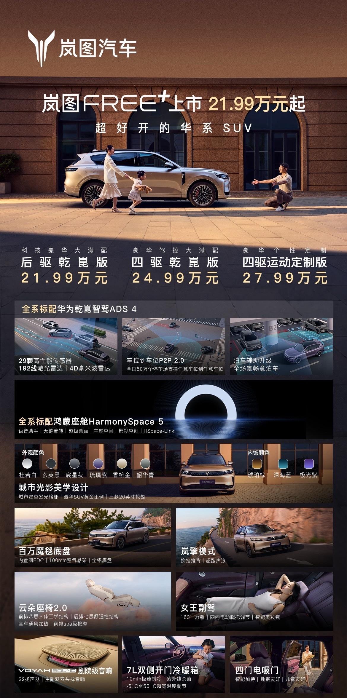 岚图FREE+21.99万起标配华系全家桶21.99万起带华为智驾！家人们！岚图
