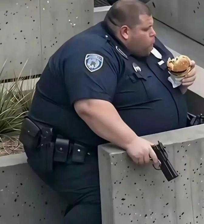 我直接看傻了！美国一个四百斤的警察，跟嫌犯对峙时连防弹衣都懒得套，原因能把人笑死