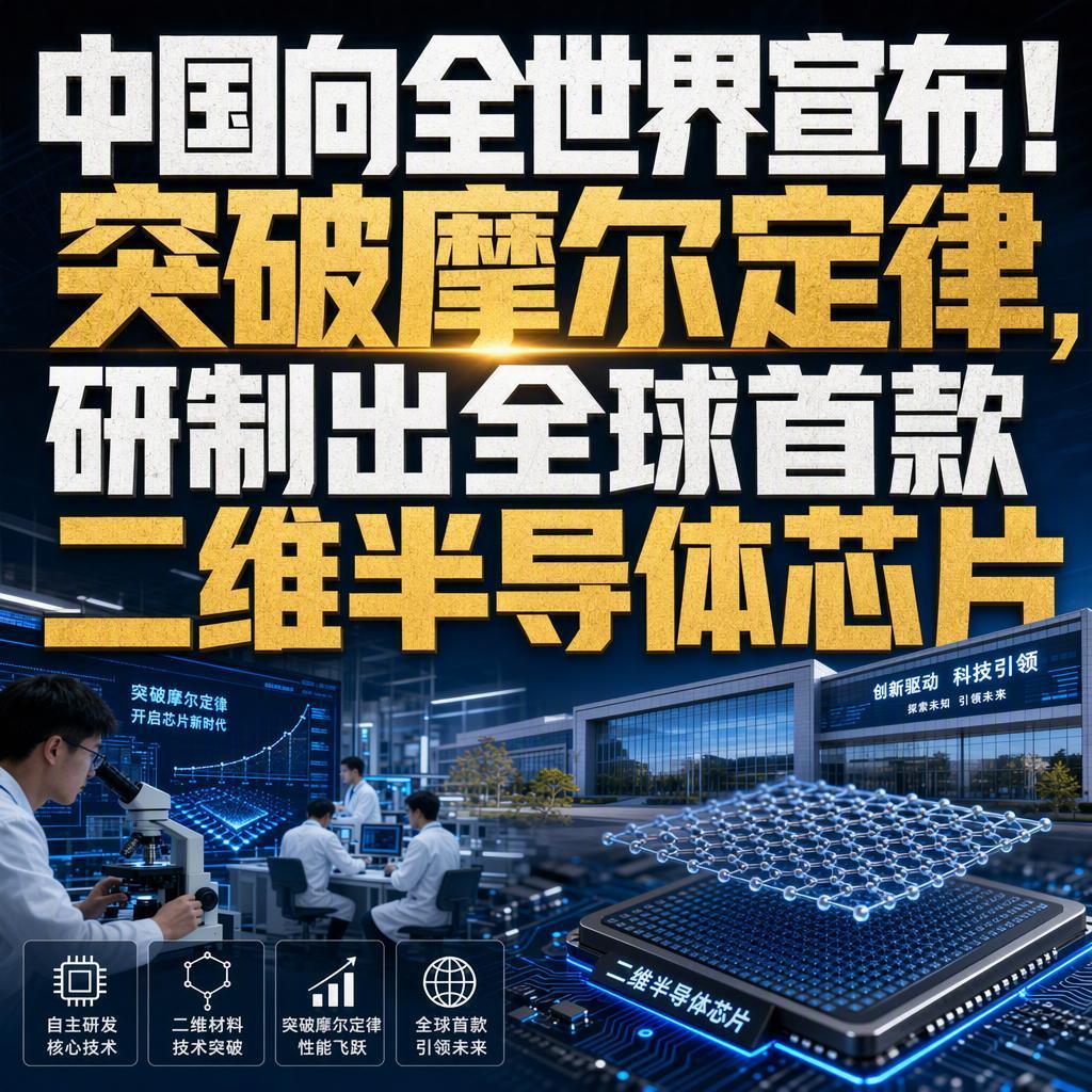 突破！中国实验室里，一颗全球首款二维半导体芯片被真真切切刻了出来。
很多人以为，