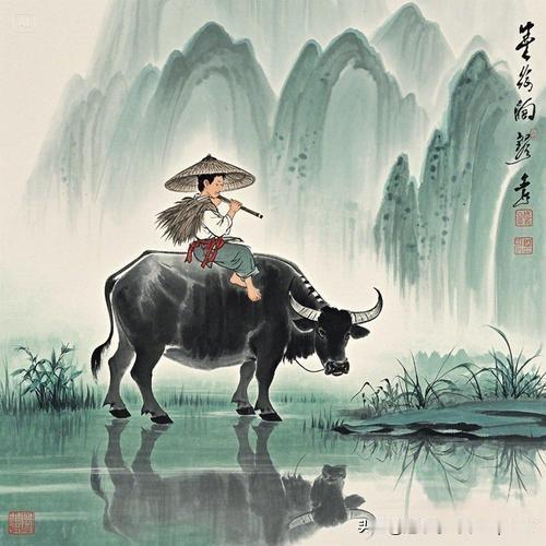 《牧童》
——宋·周敦颐
东风放牧出长坡，
谁识阿童乐趣多。
归路转鞭牛背上，
