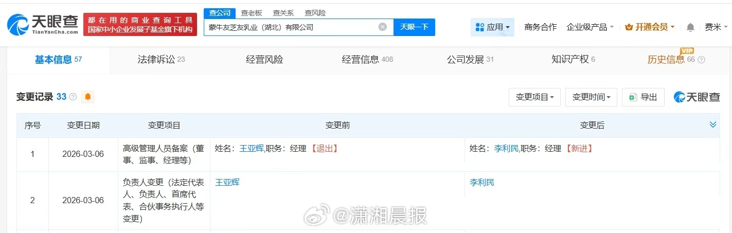 【#蒙牛友芝友乳业近期变更高管#】#起底饮品包装成牛奶涉事公司#据媒体报道，近期