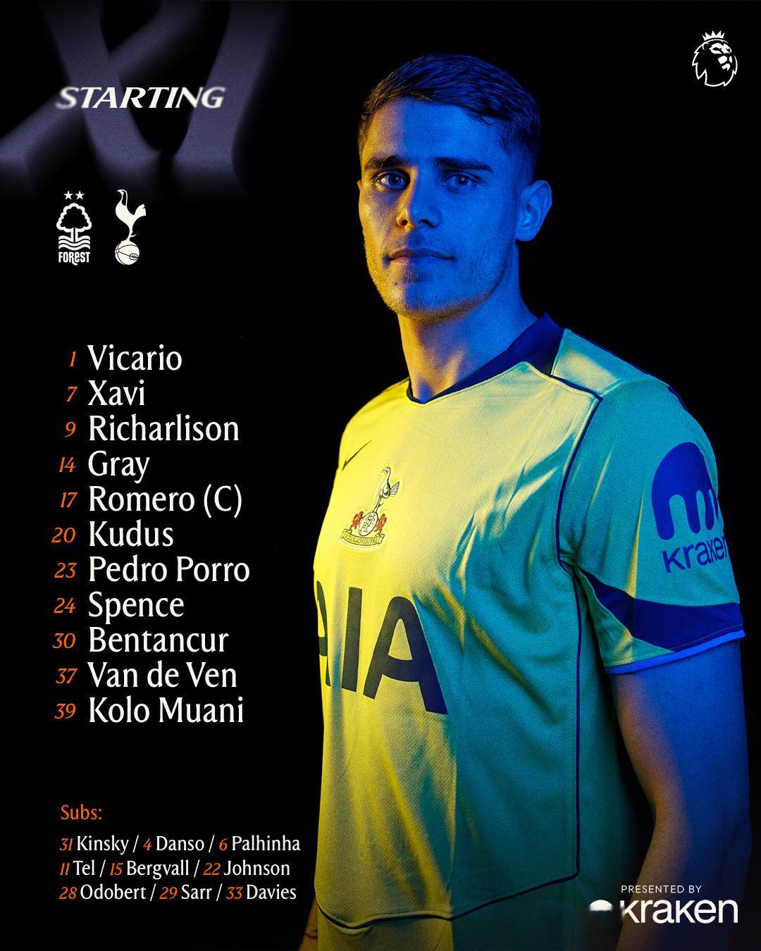 今日首发 🇮🇹维卡里奥🇪🇸波罗🇦🇷罗梅罗(C)🇳🇱范德文🏴󠁧