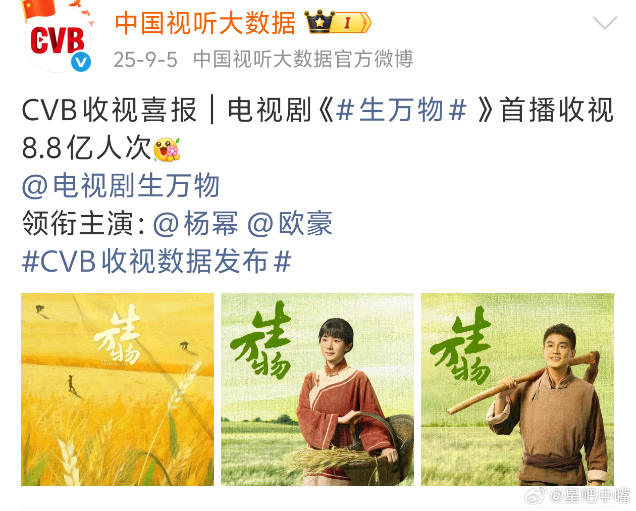 85🌸央八电视剧cvb观看人次对比：杨幂：    36集《生万物》 8.8亿赵