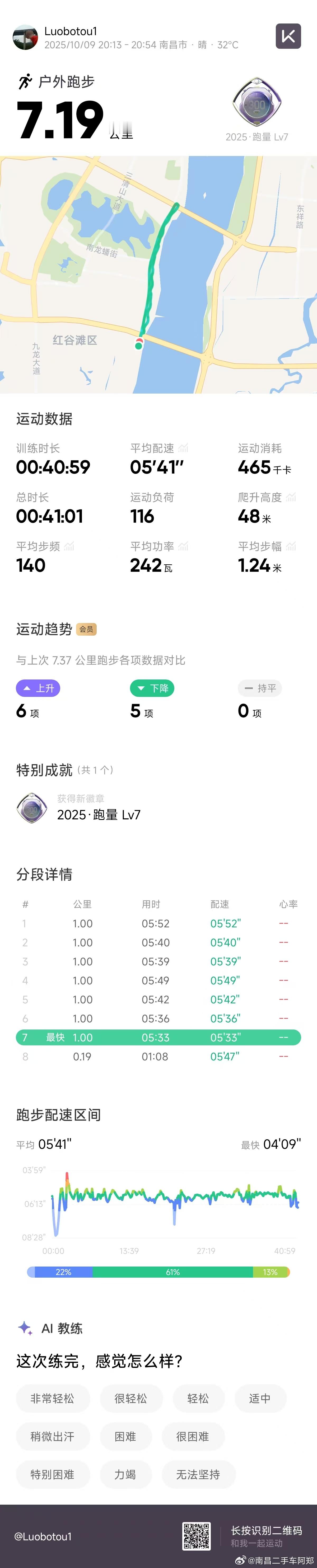 夜跑打卡完成……已练不欠，国庆9天，跑了4次[努力][努力][努力] ​​​