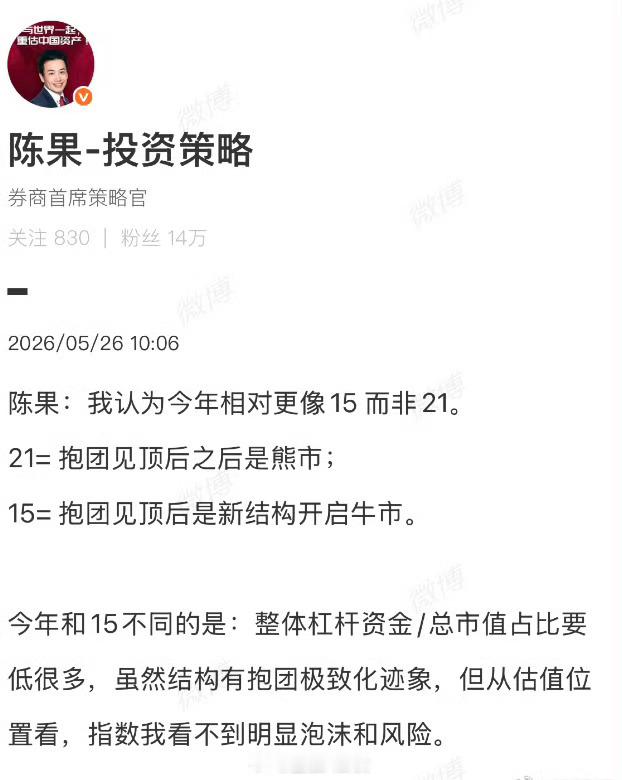 东方财富研究所副所长、首席策略官陈果称今年更像2015年