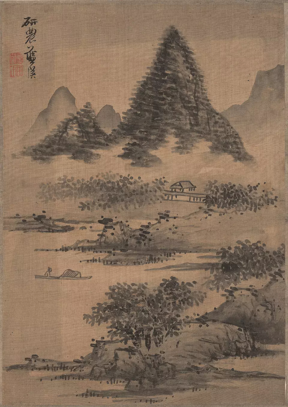 明 蓝瑛 《山水十开》。蓝瑛（1585-1664）一说（1585-约1666），