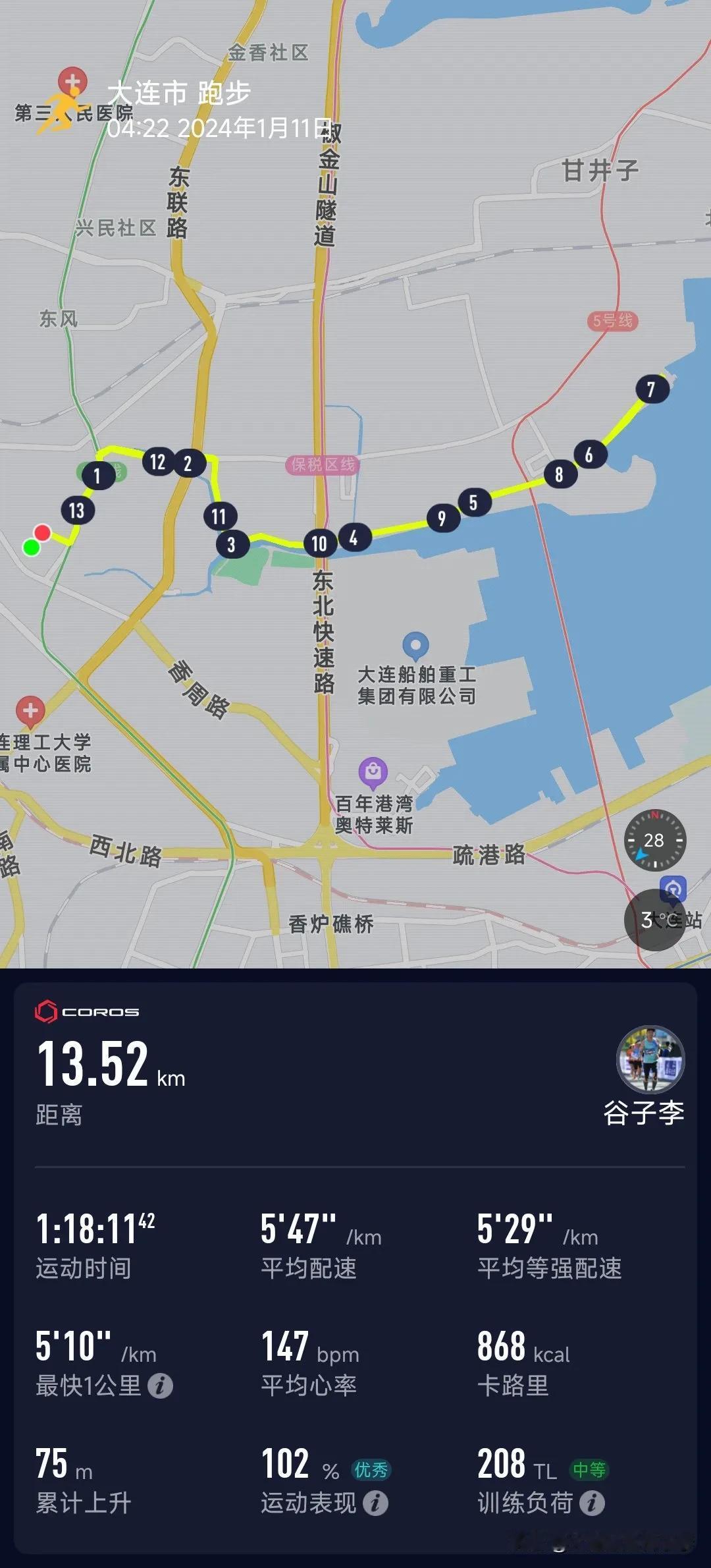 跑步不是万能的，但是开始跑并坚持总好过不跑！
​早安 13.52公里～🏃[点亮