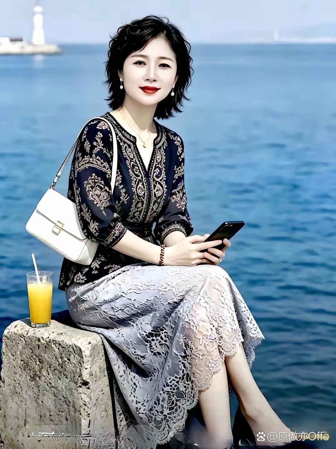这位近50岁的女性并非只停留在单纯的皮相之美，在年龄特定的情况下，以超凡脱俗的气