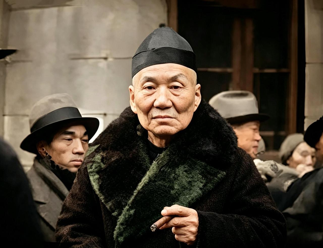 这位戴着瓜皮帽，身穿皮毛大衣，指夹雪茄，满脸横肉的男子正是上海滩三大亨中人品最低