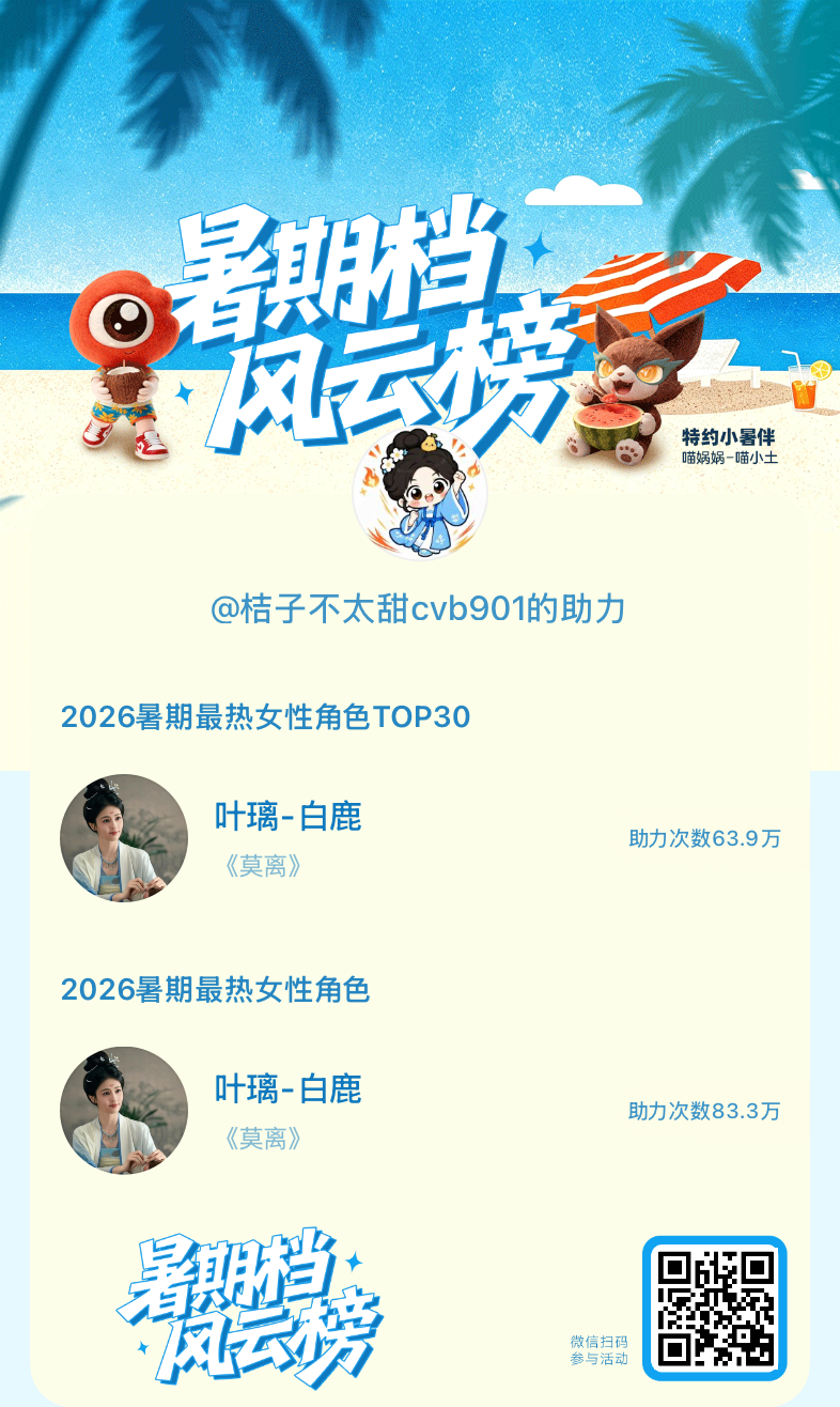 【暑期档风云榜】活动进行中，快来助力她成为今夏最热！2026暑期最热女性角色  