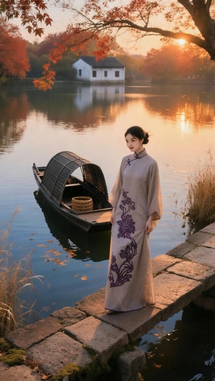 七绝●晨湖放舟/古韵   

朝霞暖色最温柔，
静谧山庄度假优。
泛彩湖光轻曼舞