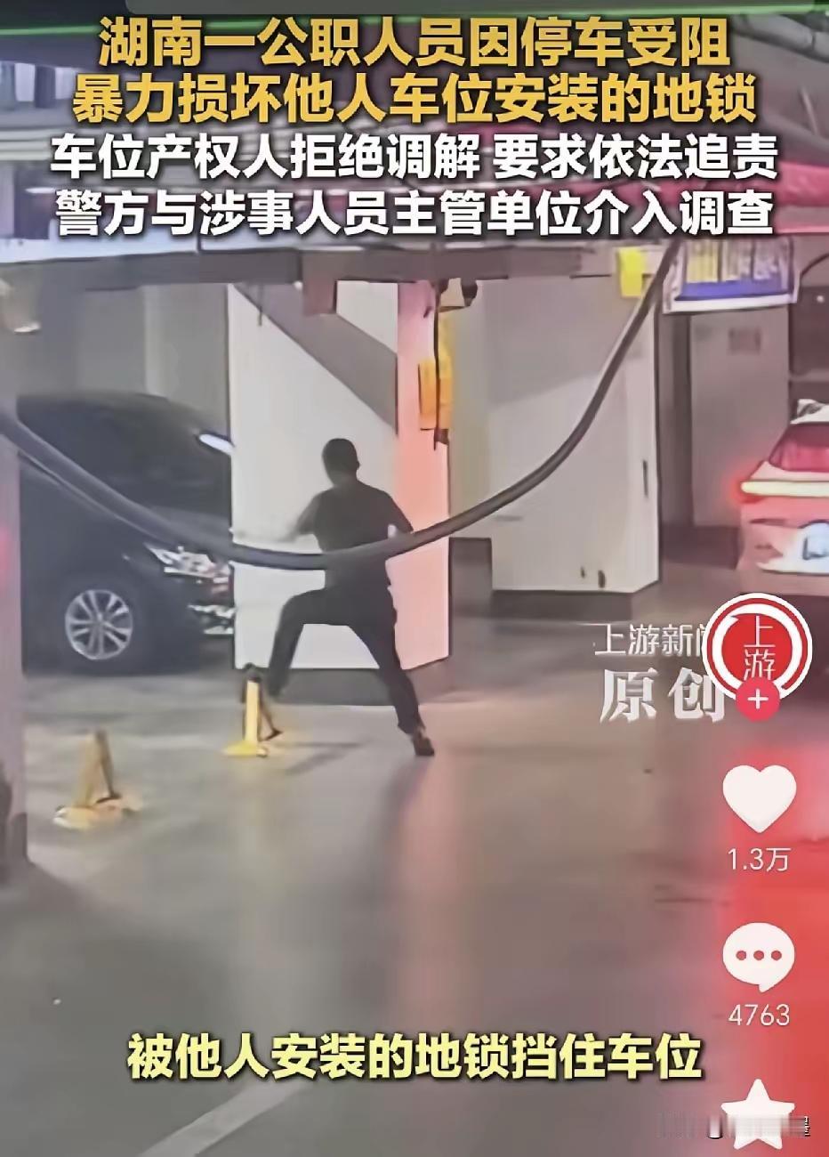 湖南衡阳，这名公职人员碰上硬茬了！
起因是，一男子在小区地下车库停车时，因公共区