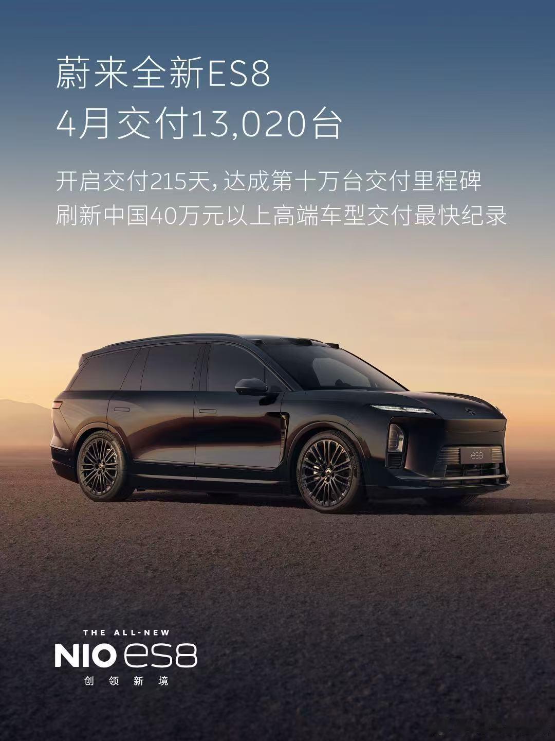 2026年4月蔚来全新ES8交付13020台，累计用户破10万！215天冲过10