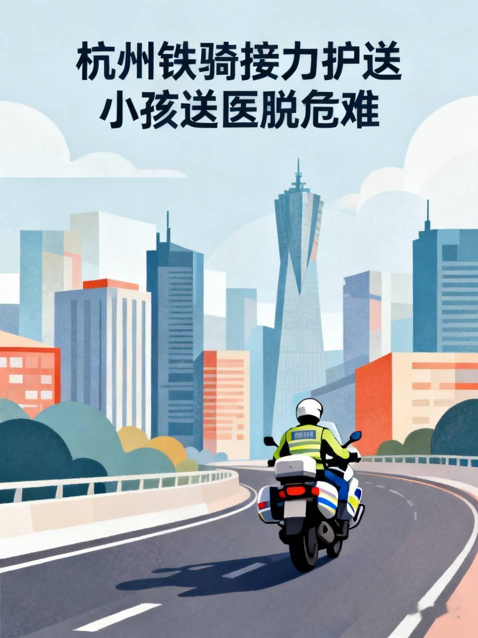 《杭州铁骑接力护送小孩送医脱危难》
民众危难找警察，
人民警察为人民，
施以援手