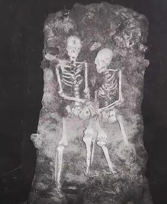 这两具遗骸，是在沈阳东华门施工时被挖掘出来的。分别为一男一女，被铁镣、手铐紧紧拴