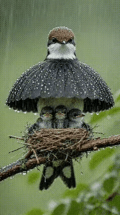 伟大的母爱，任何动物都知道为孩子遮风挡雨。