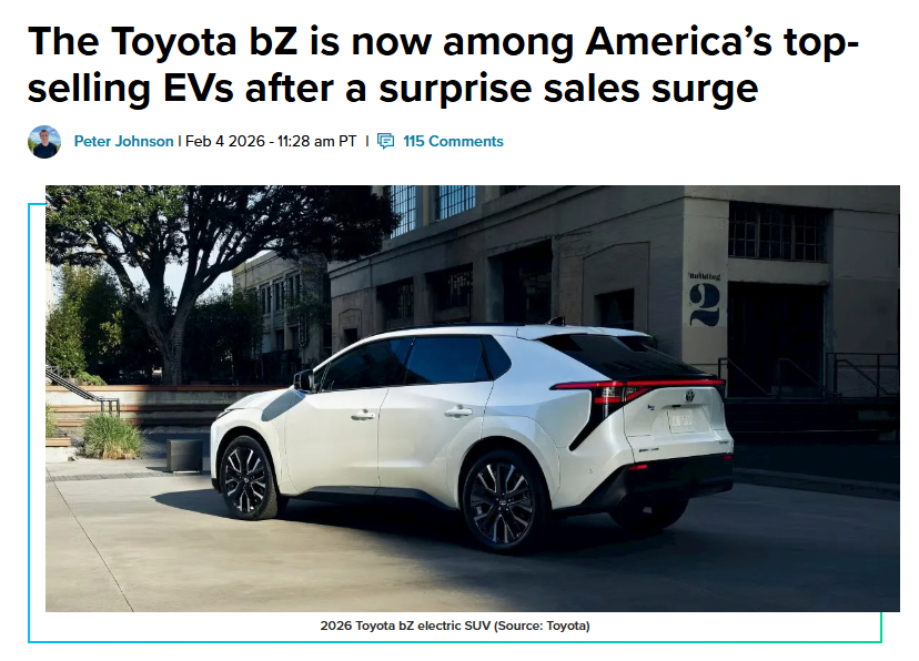 🔻这就是美国市场的畅销电动车型，美国 2026 Q1 非特斯拉品牌最畅销 EV