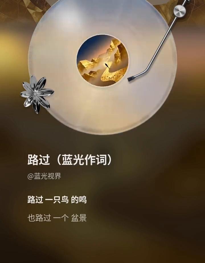 路过(蓝光作词)。
蓝光视界。
人生路过许多风景，路过山也路过水，路过一只鸟的鸣