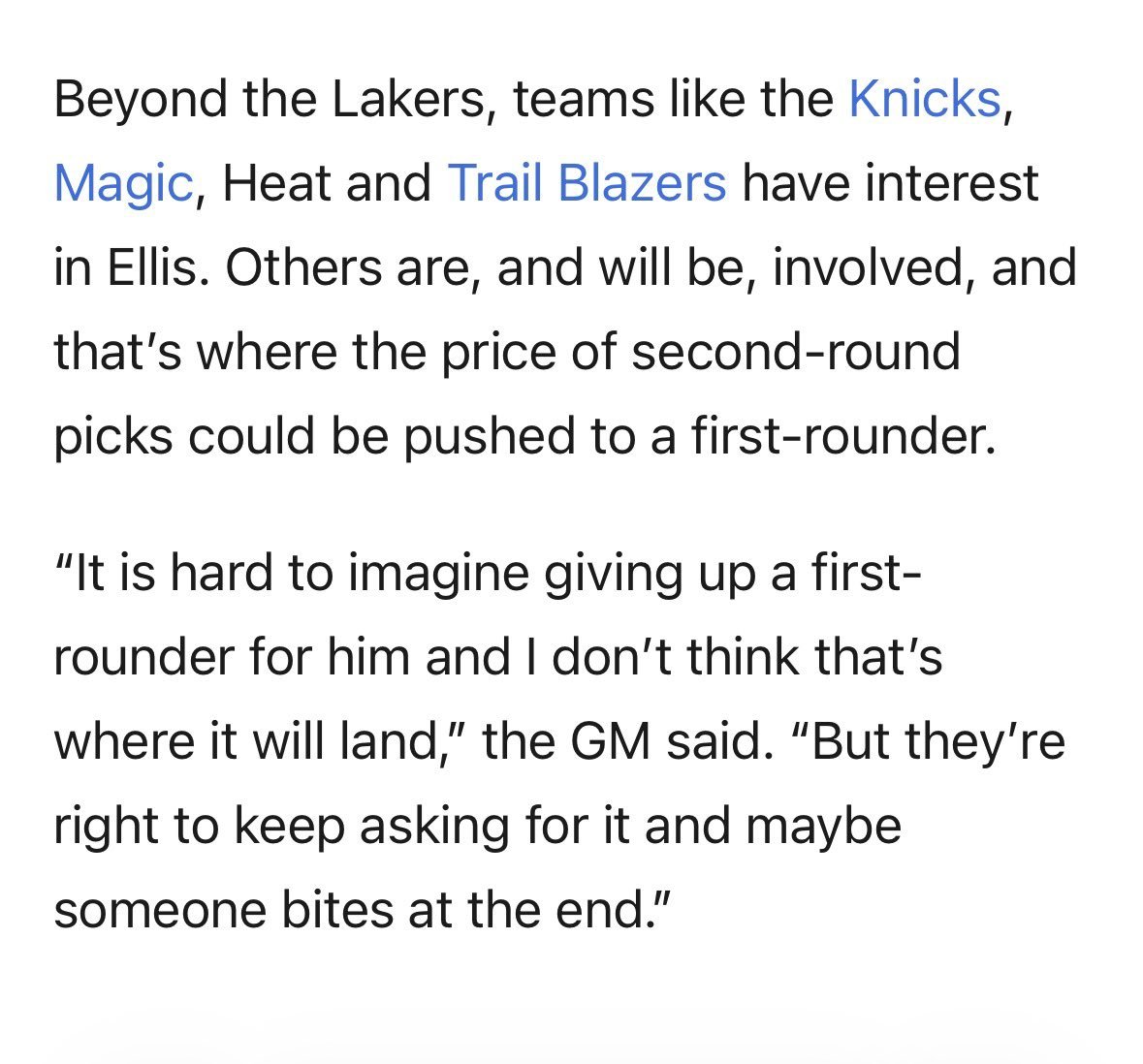 记者Sean Deveney：除湖人外，尼克斯、魔术、热火和开拓者等队也对基昂·