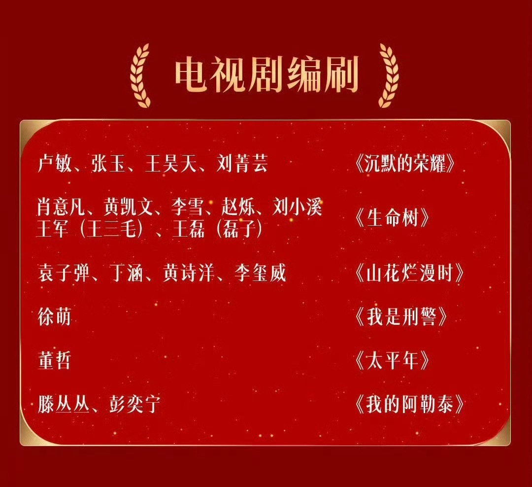 合理的，国产电视剧没有编剧，只有编刷 金鹰奖提名名单