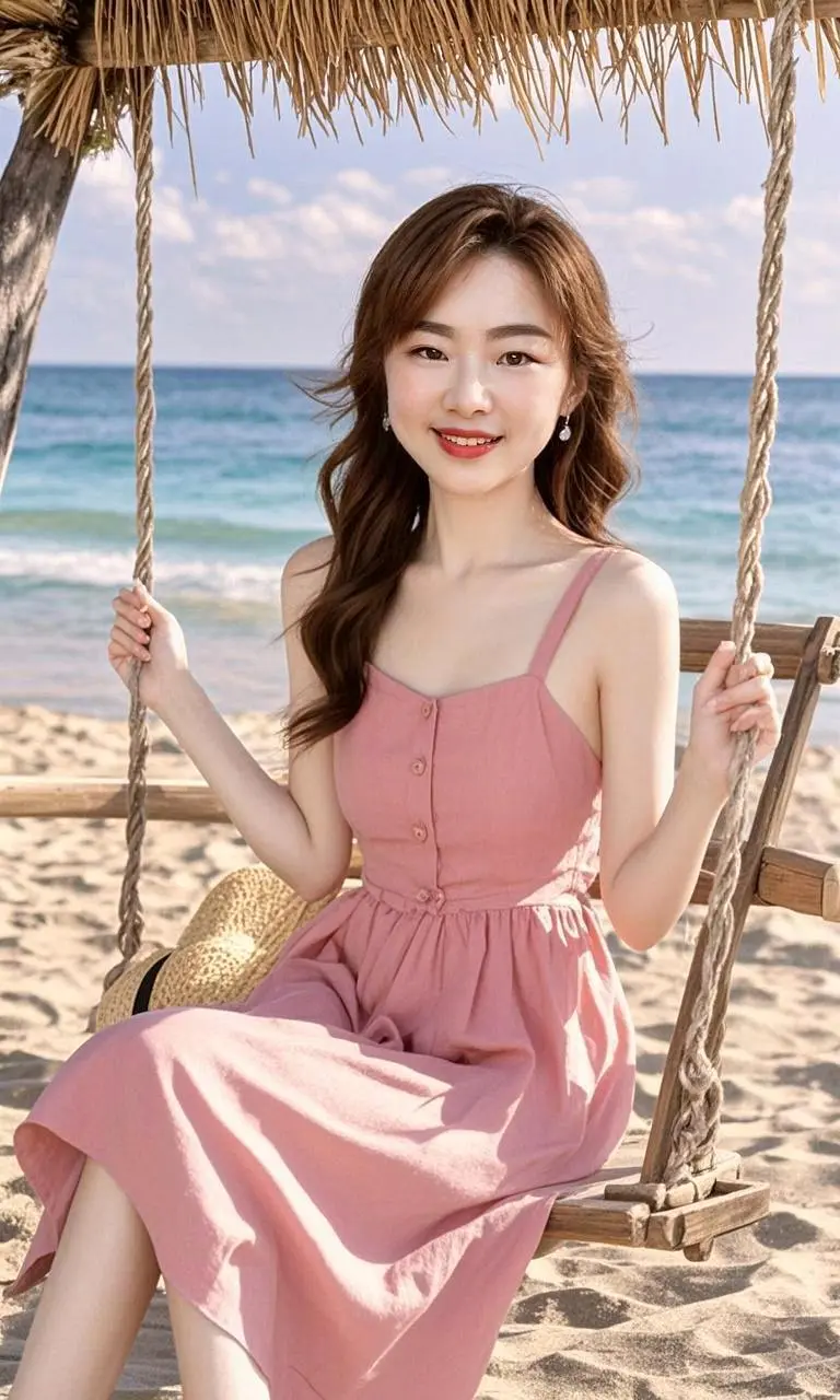 AI海滨粉裙照 ai创作全新升级 海边度假穿搭 海边甜美拍照 夏季温柔系穿搭