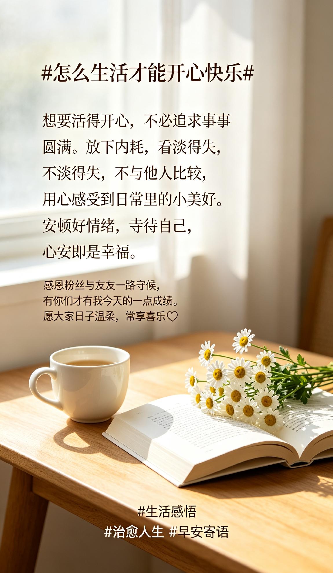 想要活得开心，不必追求事事圆满。
放下内耗，看淡得失，不与他人比较，用心感受日常