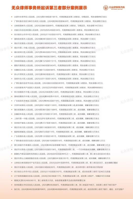 我所代理原配，起诉三姐部分典型案例汇总