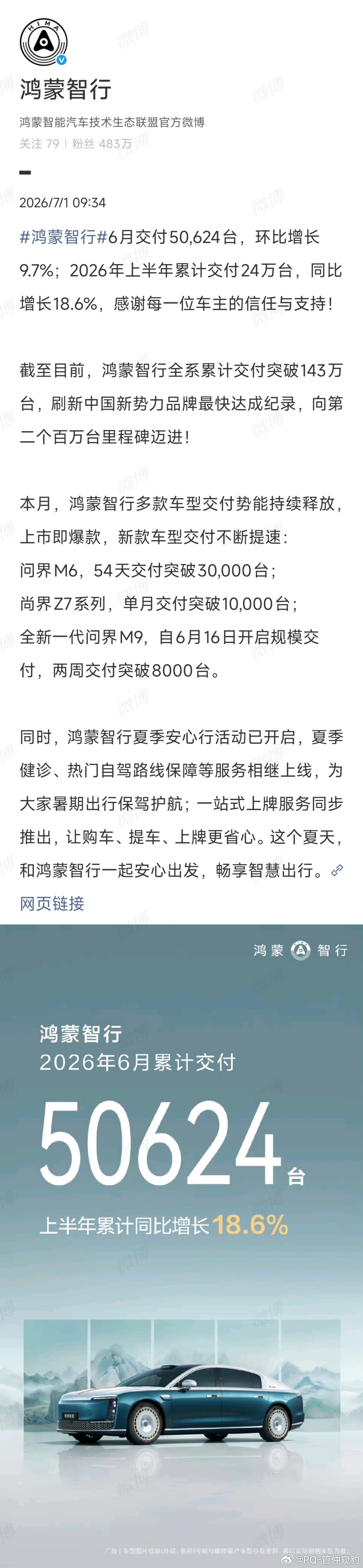 鸿蒙智行上半年交付24万台这个还是非常厉害的，月均4W台在售独立车型共11款（同