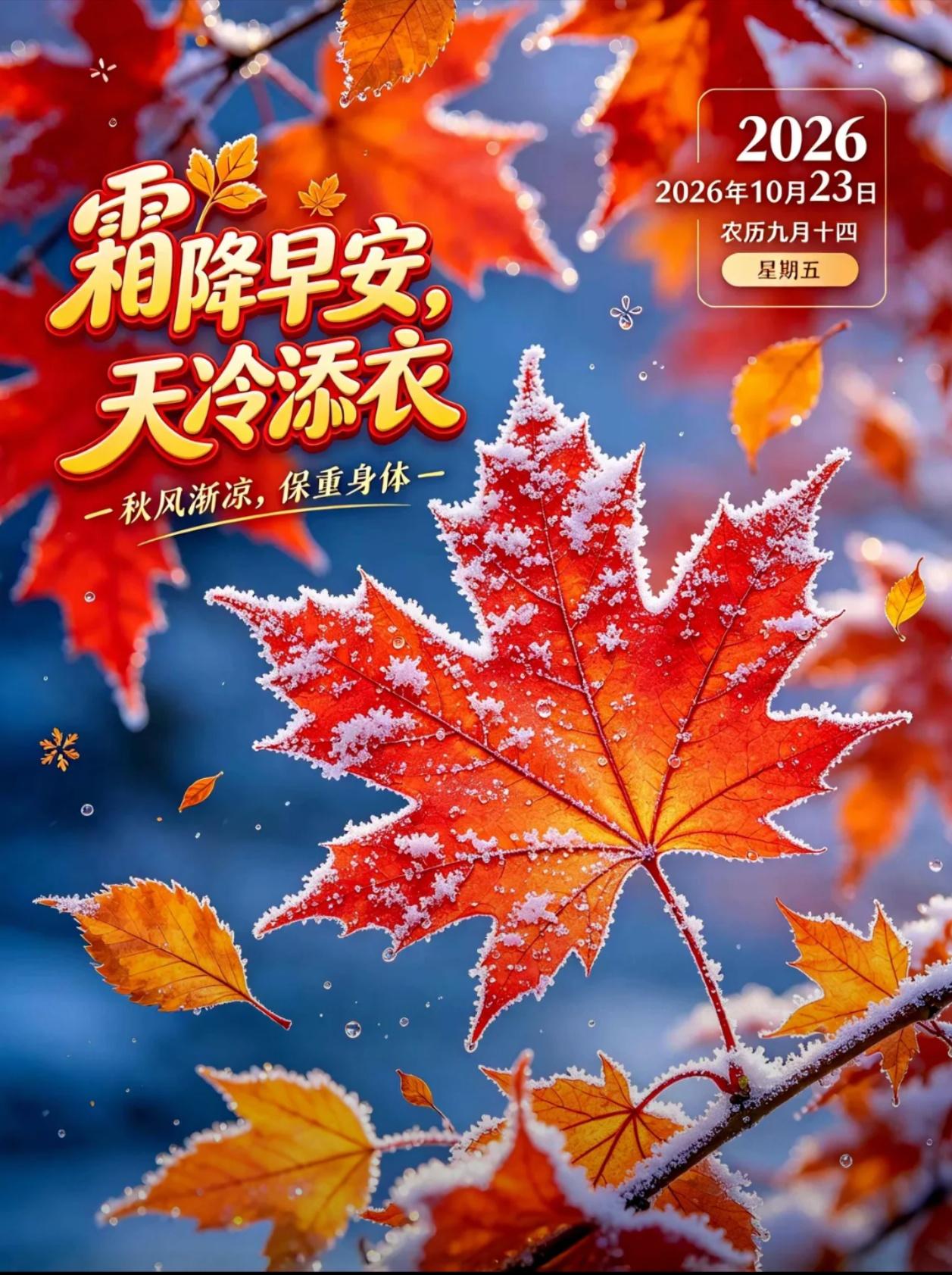 [福]2026./10月23日，霜降晚秋，愿你冷暖好好惜养[福]
 
🍁🍒一