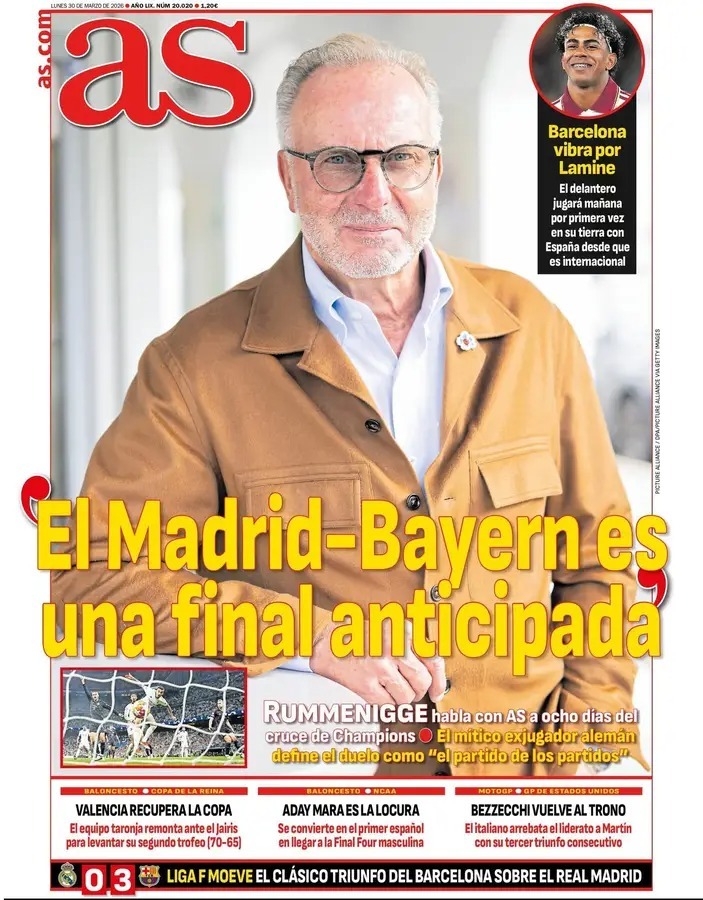 【鲁梅尼格：皇马的球场和球迷都会制造压力，有时还要提防裁判】鲁梅尼格在接受《阿斯