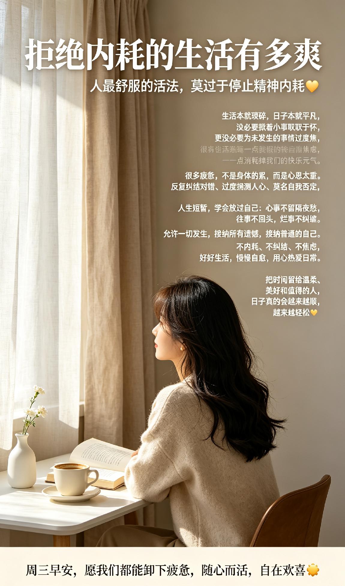 人最舒服的活法，莫过于停止精神内耗☀️
 
生活本就琐碎，日子本就平凡，没必要揪