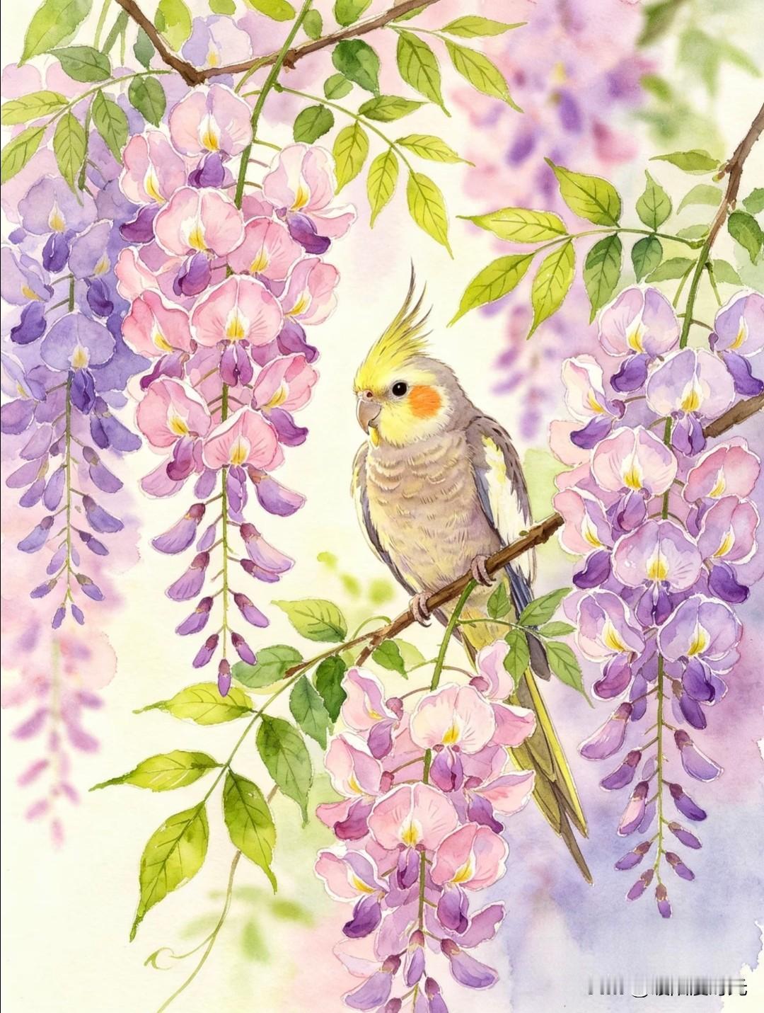 紫藤垂落梦萦绕，治愈时光静悄悄。
幸运淇淇紫藤花绘画素材分享
紫藤花 插画
