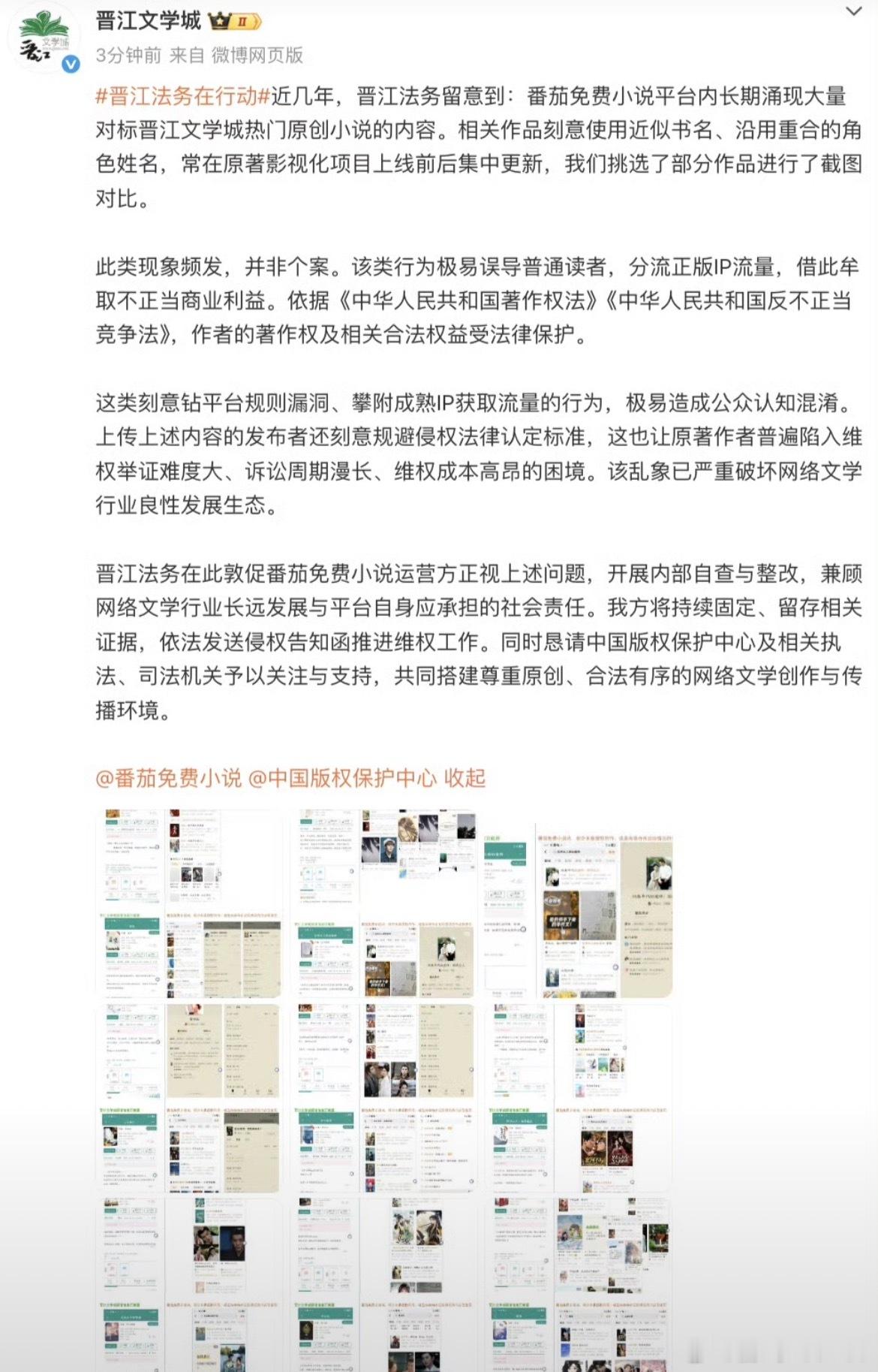 晋江喊话番茄支持有质量的作品，有些作者就是靠写作吃饭的，并不是当副业 