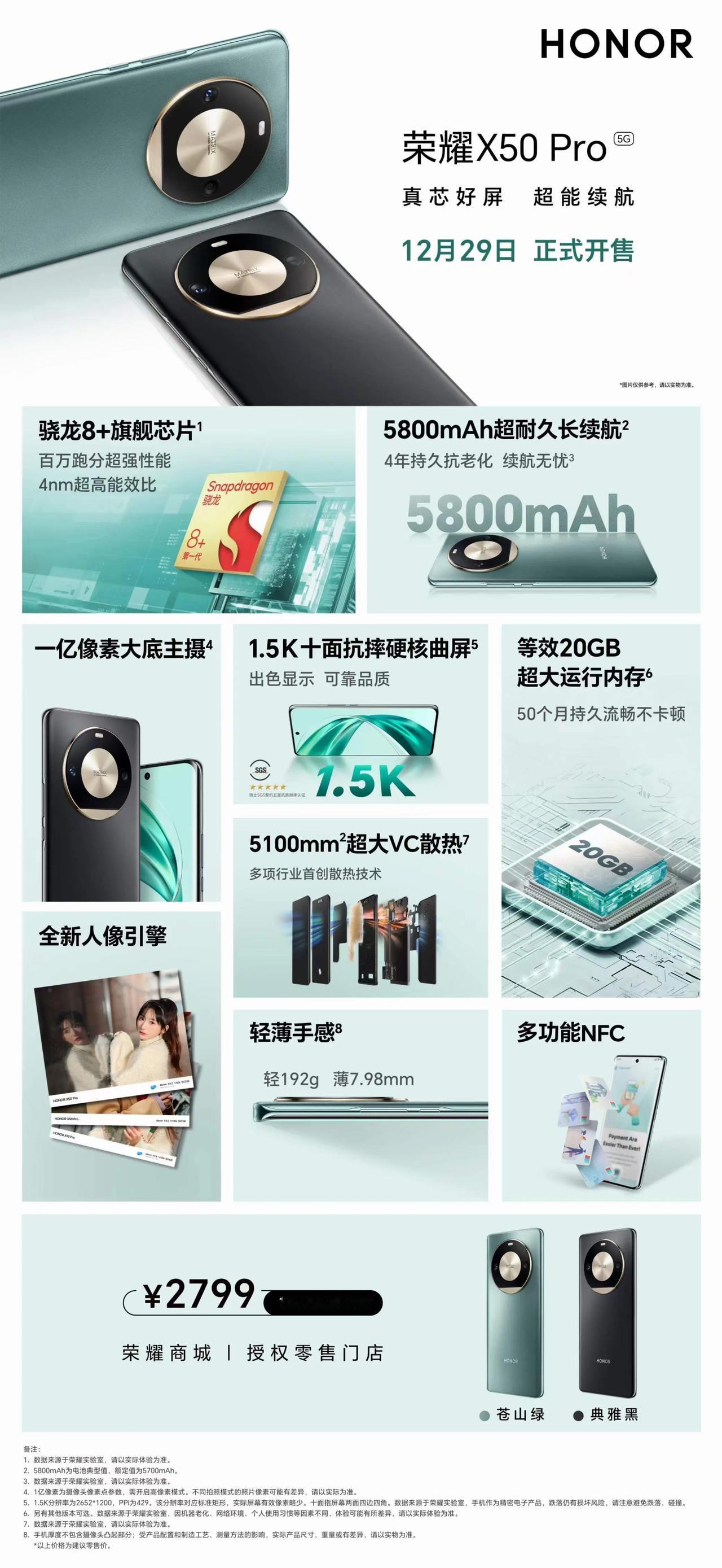 荣耀X50GTPro 预计2799元起（荣耀经销商发的图），骁龙8+处理器，1.