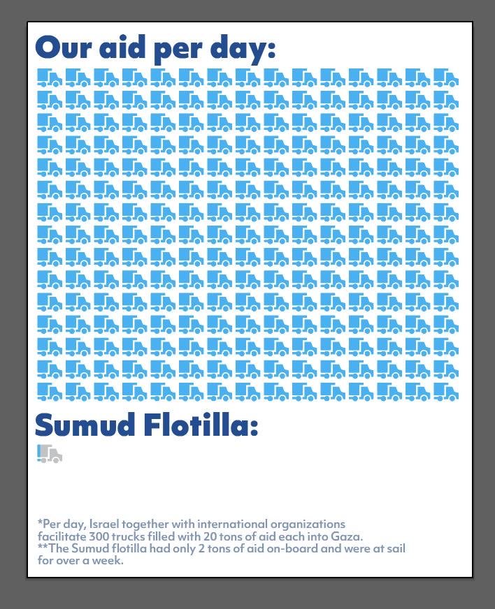 以色列外交部通报，格蕾塔·通贝里船队42艘船，只携带了不到两吨物资。以下是通报全