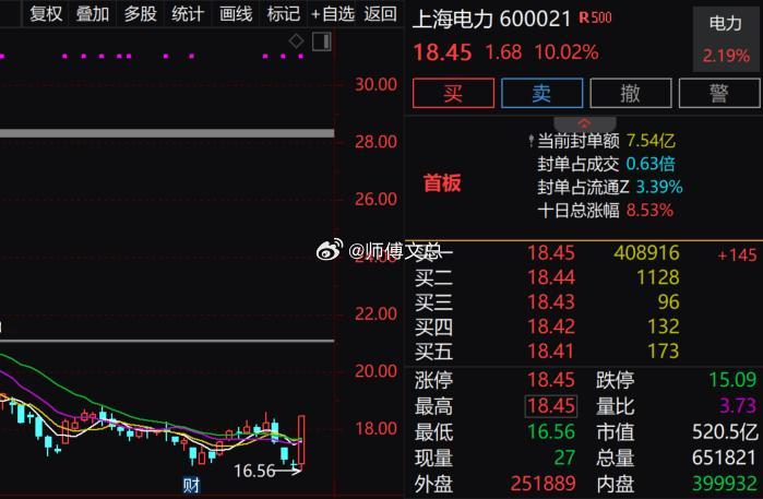 【电力板块持续走强 上海电力直线涨停】电力板块持续走强，$上海电力 sh6000
