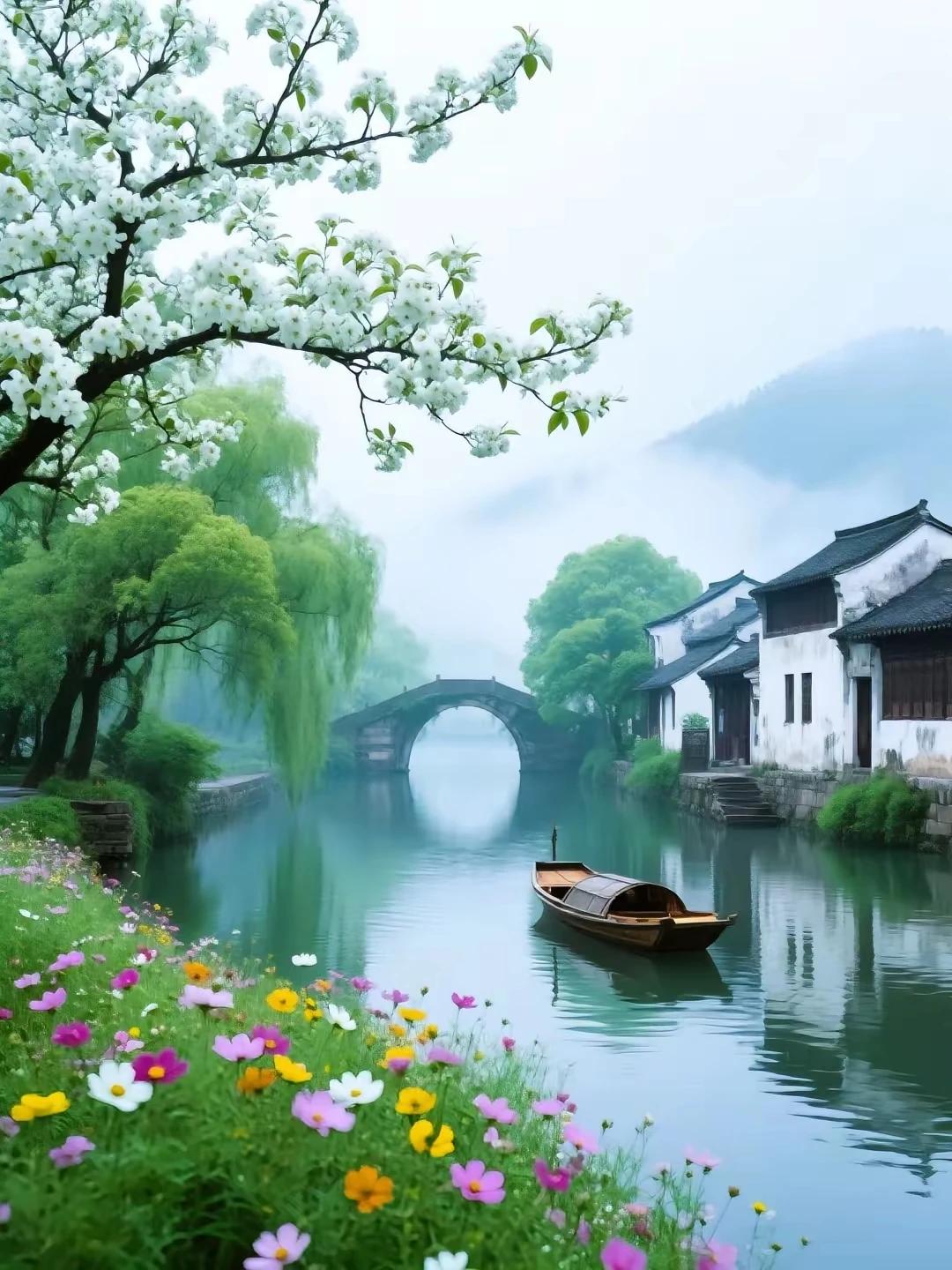 小兔续句诗：
雨润青阶藓色苍，
烟迷曲巷隐红墙。
乌篷摇碎波心月，
云开雾散见朝