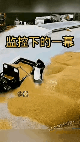 “质朴”的农民大娘。
大娘去卖粮食。却从车上卸下一袋沙子倒在麦堆中，然后用麦子将