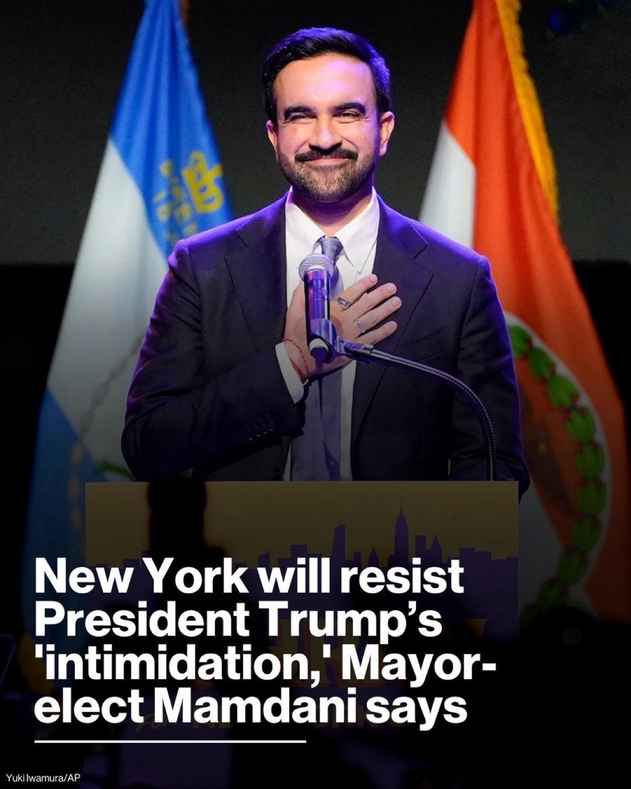纽约市当选市长佐兰·马姆达尼在接受《早安美国》采访时表示，他不会被特朗普总统可能