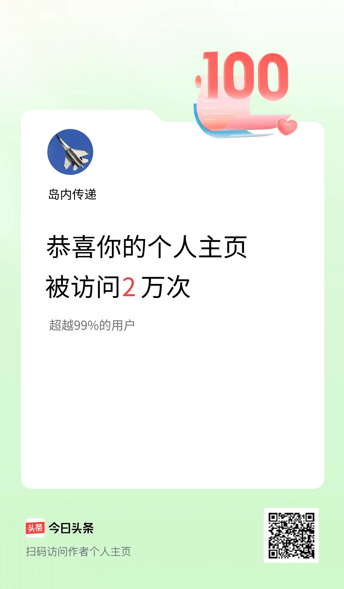 我的头条个人主页被访问2万次啦！