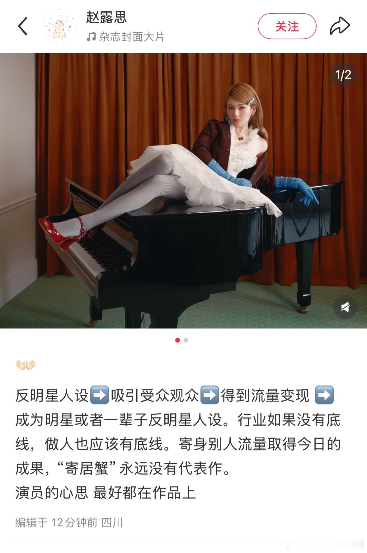 赵露思发🍠：反明星人设➡️吸引受众观众➡️得到流量变现 ➡️ 成为明星或者一辈